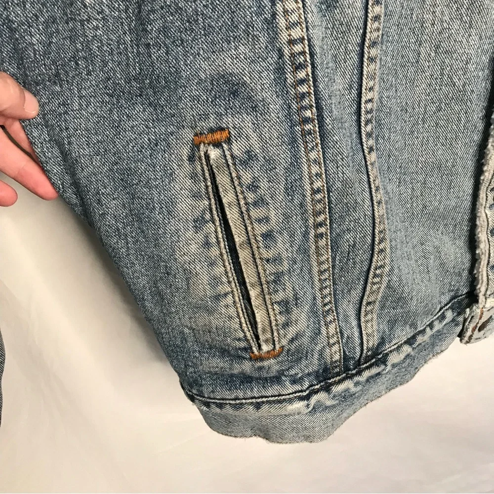 Vintage 80s 90s‎ Levis Jean Denim Trucker Jacket Sherpa Lined XL USA Distressed